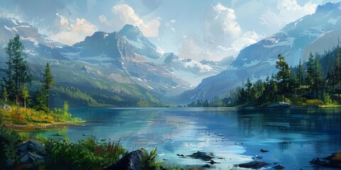 Landscape painting for a national park campaign, highlighting natural beauty - obrazy, fototapety, plakaty