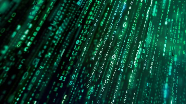 luminous green matrix digits in motion, ideal for tech programming themes