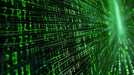 Fototapeta premium techy matrix background, vibrant green digits in motion for programming