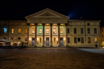 Elegant Night View of a Neoclassical Building in Lake Como, Italy