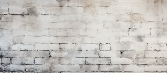 A closeup of a rectangular white brick wall with a plethora of grey bricks. The monochrome...