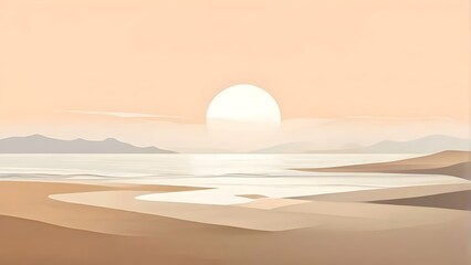 Fototapeta na wymiar Sunset over a beach, relaxing, calmness, ocean waves, horizon, tranquil, serene landscape, Calm Nature Background