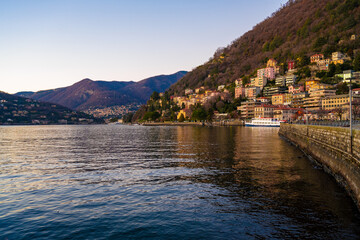 Evening Glow on the Picturesque Shoreline of Lake Como, Italy