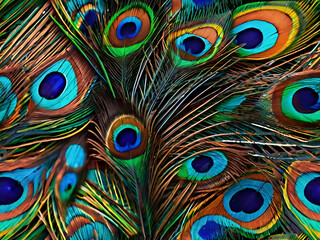 Obraz premium peacock feather background, peacock feathers on dark background 