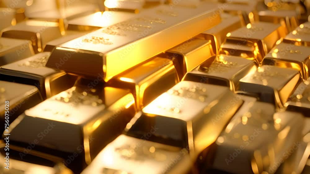Poster rows of gold bars stacked on top of each other generative ai