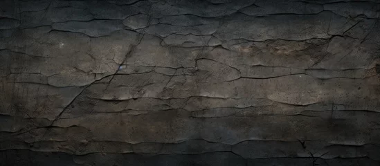 Rolgordijnen A detailed closeup of a cracked stone wall, revealing a beautiful pattern of earth tones resembling bedrock in the darkness of the landscape © AkuAku