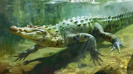 Selbstklebende Fototapeten Crocodiles, also known as gharial crocodiles or fish-eating crocodiles. It is a crocodile in the family Gavialidae and is one of the oldest living crocodiles. © Suparak