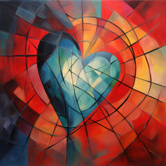 Heart in abstract cubist fusion art