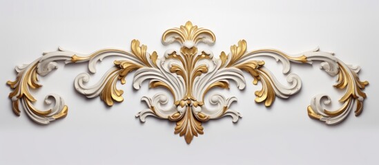 Stucco decoration with gold cartouche on white background