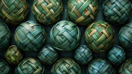 Woven balls from coconut leaves - obrazy, fototapety, plakaty