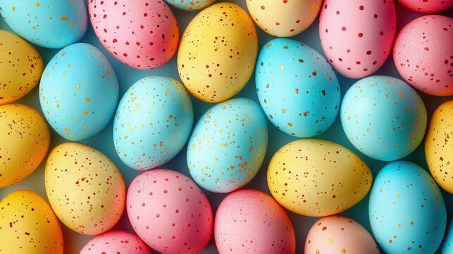 Rainbow Easter Eggs: Pile of Colorful Eggs Creating a Continuous Background.
