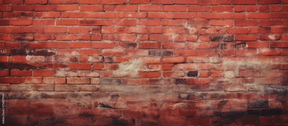 Poster closeup of a brown brick wall with a blurred background, showcasing the intricate pattern of rectang