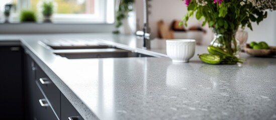Gray quartz surface for bathroom or kitchen white countertop texture and pattern.