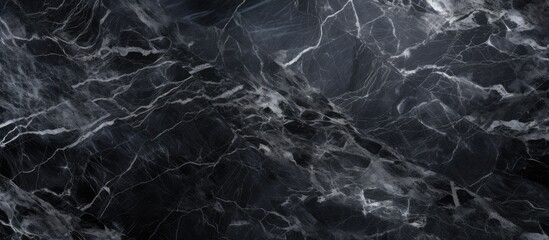 A detailed closeup of a black marble texture, resembling a frozen landscape of darkness and intricate patterns, with hints of metal and rock embedded in the soil