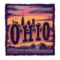 Vintage Style Ohio Illustration with Agricultural and Urban Backdrop, Suitable for Retro Artwork and State History Displays - obrazy, fototapety, plakaty