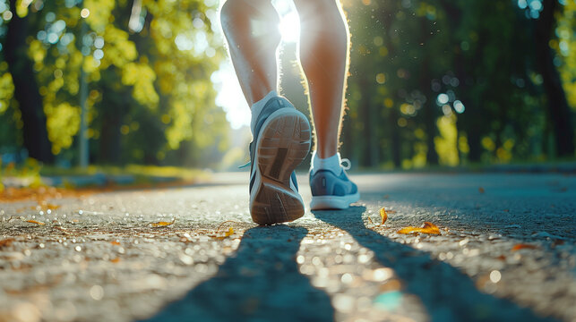 Upclose of Feet and Shoes Walking on the Road