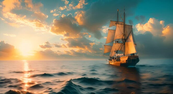 Traditional sailing ship, ocean journey