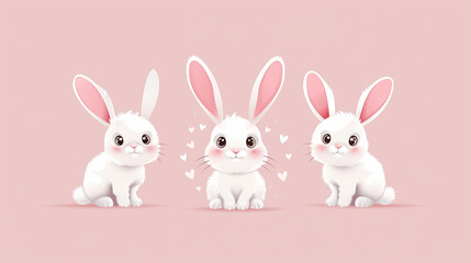 Obraz premium Easter Bunny background, set of Traditional Easter cartoon Bunny rabbit with colorful Easter eggs vector illustration, funny abstract background