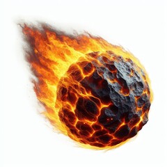 Brilliant massive asteroids comet flaming meteorites isolated on a white background