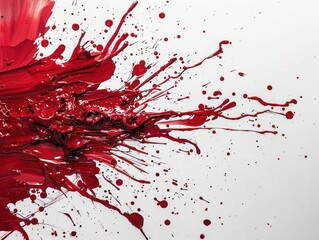 dark red paint splatters on a snow white background
