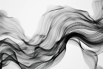 Foto op Canvas abstract art, black line arrangement, pure white background, computational fluid dynamics © STOCKYE STUDIO