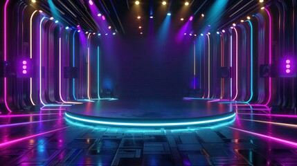 stage with lights, stage with neon lights, stage with spotlight