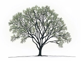 Elm tree simple line-art illustration, white background