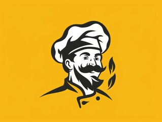 chef with a hat logo minimal design yellow background 