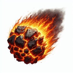 Brilliant massive asteroids comet flaming meteorites isolated on a white background