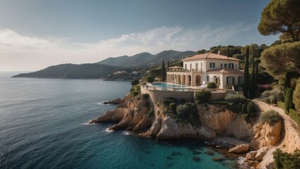 Exquisite mansion perched on the serene shores of the French Riviera, offering sweeping views of the azure Mediterranean and private terraces overlooking the coastal beauty