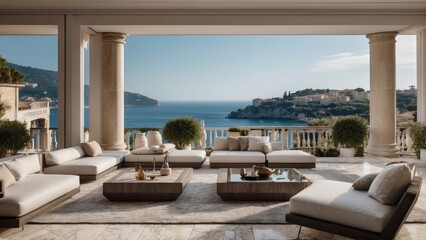 Obraz na płótnie Canvas Exquisite mansion perched on the serene shores of the French Riviera, offering sweeping views of the azure Mediterranean and private terraces overlooking the coastal beauty