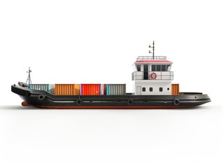 transport barge loaded with container, white background - obrazy, fototapety, plakaty