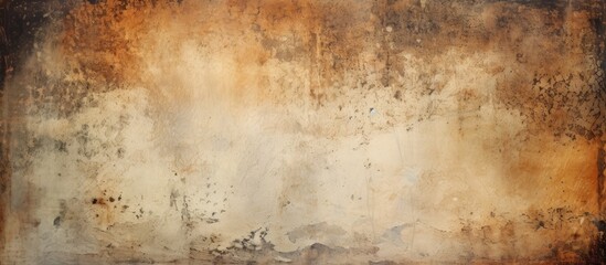 A close up of a rusty metal surface resembling a brown rectangle in an art piece with blurred natural landscape in the background, creating a visual contrast of tints and shades