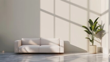 light wall in a living room, realistic interior minimalist, direct day light from window