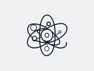Line art illustration of the atom symbol, representing physics - obrazy, fototapety, plakaty