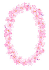 桜の花の縦長の円のフレームイラスト