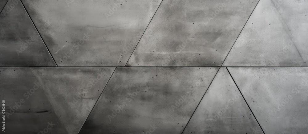 Poster a closeup of a grey concrete wall with a geometric pattern of rectangles, triangles, and parallel li
