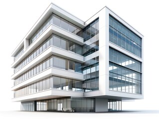 modern office building, bright daylight, white background