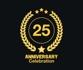 25 Years anniversary celebration. Vector luxury celebration with hoop, laurel and golden stars