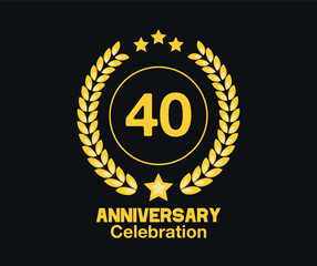 40 Years anniversary celebration. Vector luxury celebration with hoop, laurel and golden stars