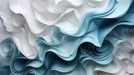Obraz premium Organic twisting pattern, layered paper, blue and light white, shades and contrast background