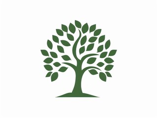 Fototapeta premium logo of tree of life with leaves, solid green color, white background