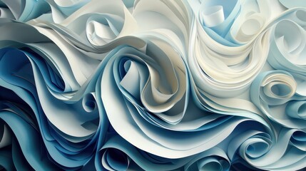 Organic twisting pattern, layered paper, blue and light white, shades and contrast background
