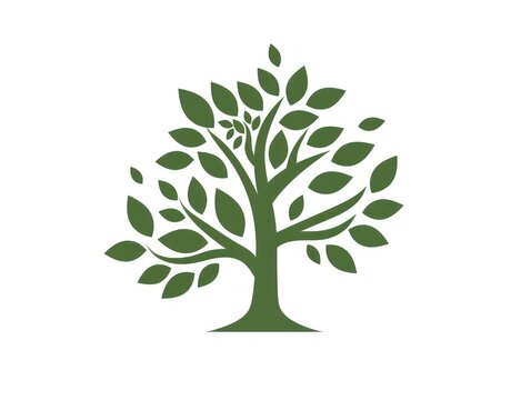 logo of tree of life with leaves, solid green color, white background