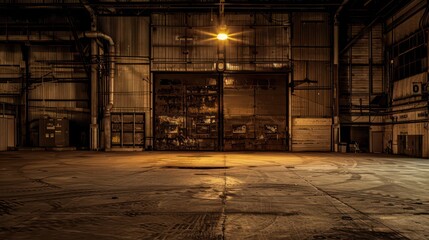 warehouse at night, dark, grungy