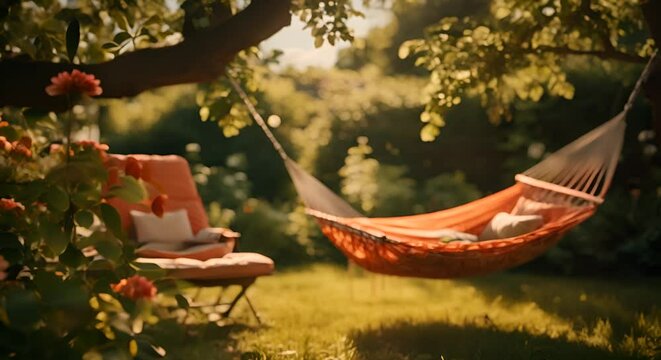 Lazy summer day in a hammock, serene backyard relaxation