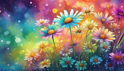 Fototapeta na wymiar watercolor seamless pattern whimsical flowers