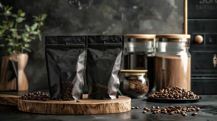 coffee pouch for mockup, coffee beans, earthy