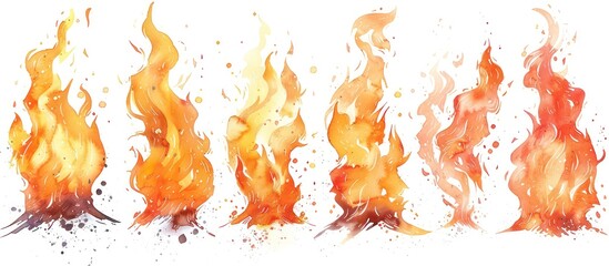 watercolor fire flames, white background