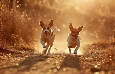 Dogs running in summer